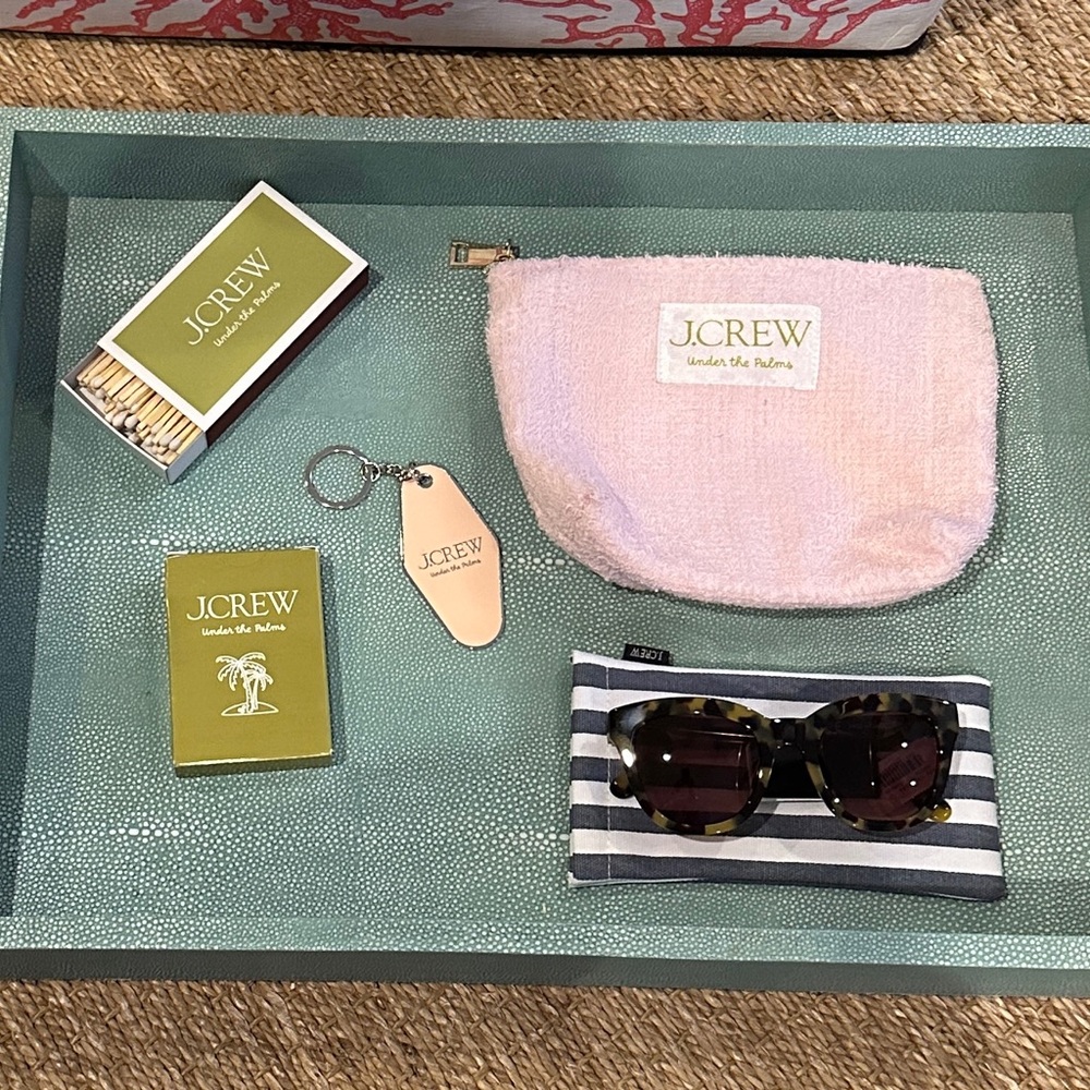 J. Crew Palm Beach gift bag with Mallorca cat eye dark tort sunglasses